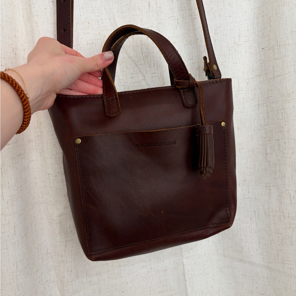 Portland Leather Mini Crossbody Tote - Cognac smooth leather